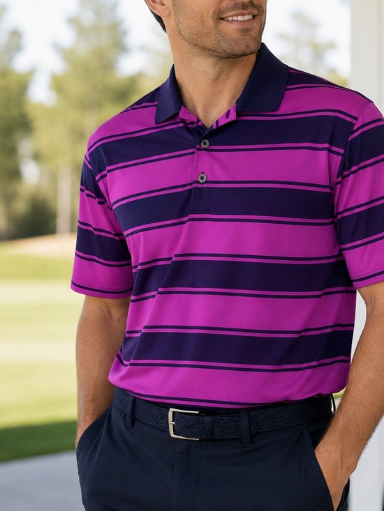 Nike Other - Nike Golf Dri-FIT Striped Performance Polo Shirt XL Pink Purple